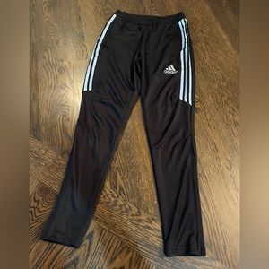 Adidas small black 3 stripe zip leg climacool soccer